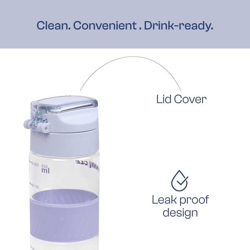 Pinnacle Pulse Hydration Bottle (850ML, Lavender) | Motivational Water Bottle with One Hand Operation, Hydration Tracker & Flip Top Lid | BPA Free - Image 3